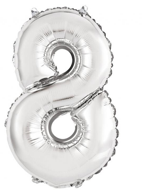 Fóliový balónek číslice osm stříbrný, 35 cm