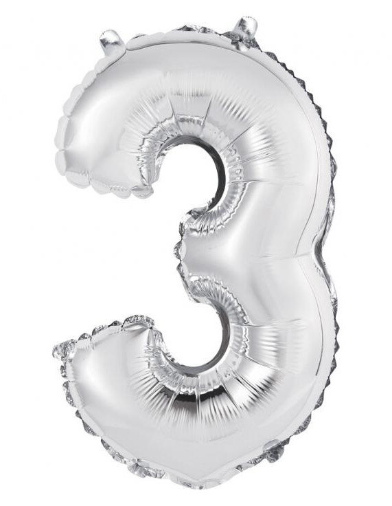 Fóliový balónek číslice trojka stříbrný, 35 cm