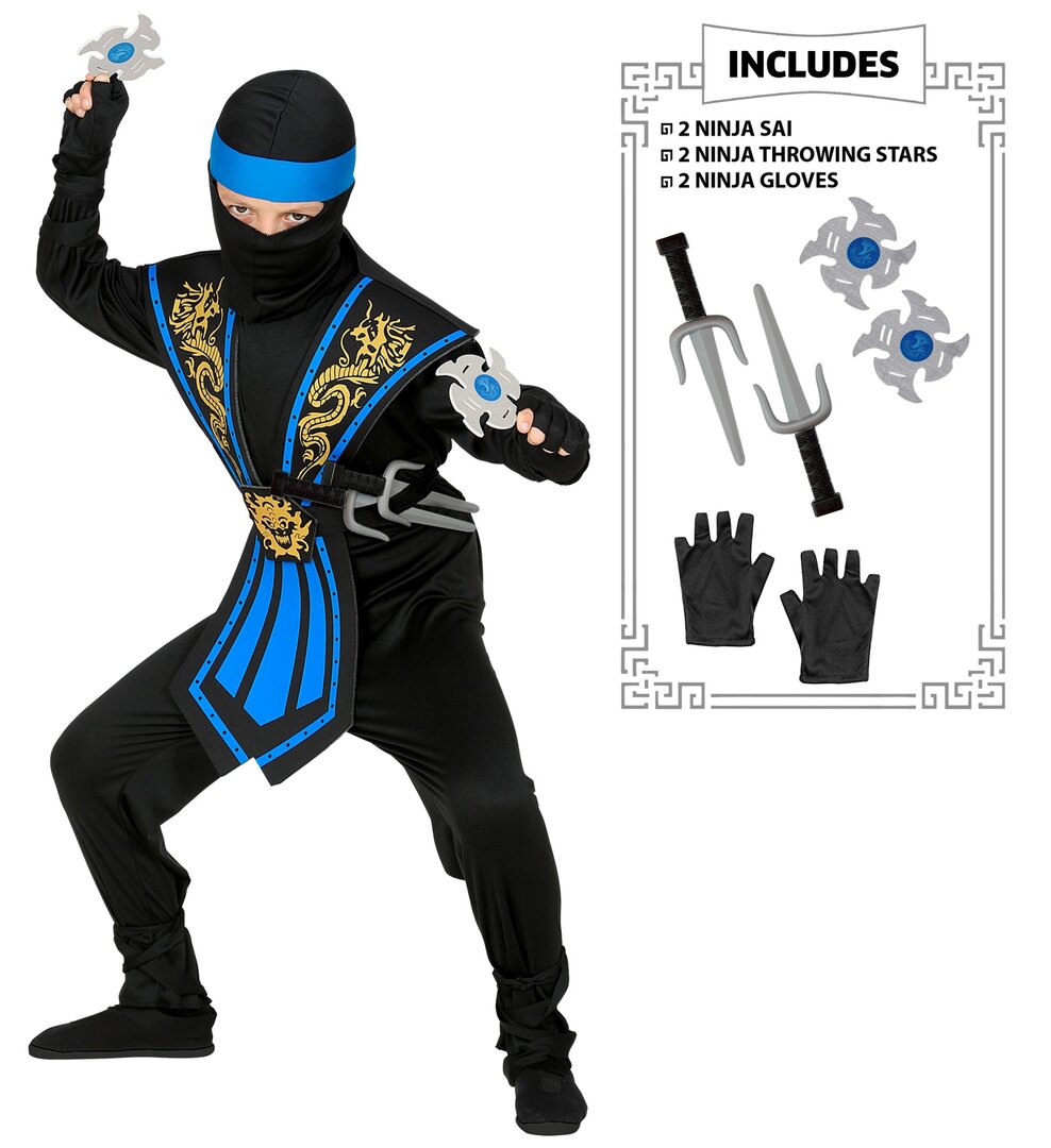 Chlapecký kostým modrý ninja se zbraněmi
