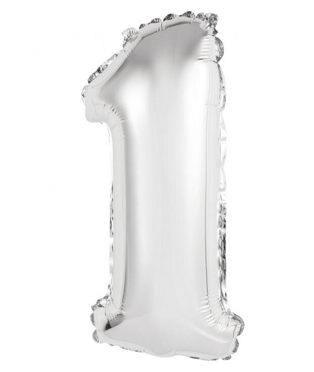 Fóliový balónek číslice jedna stříbrný, 35 cm