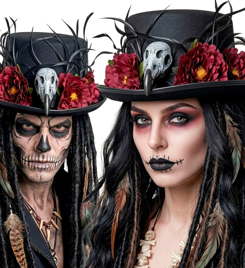 Voodoo cylindr s lebkou a květinami pro dospělé