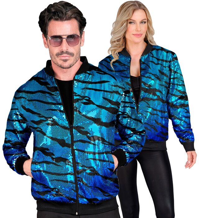 Unisex modrá bomber bunda s animálním vzorem a flitry