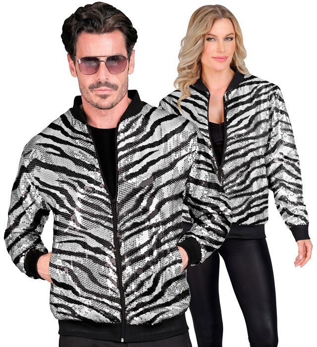 Unisex stříbrná bomber bunda s animálním vzorem a flitry