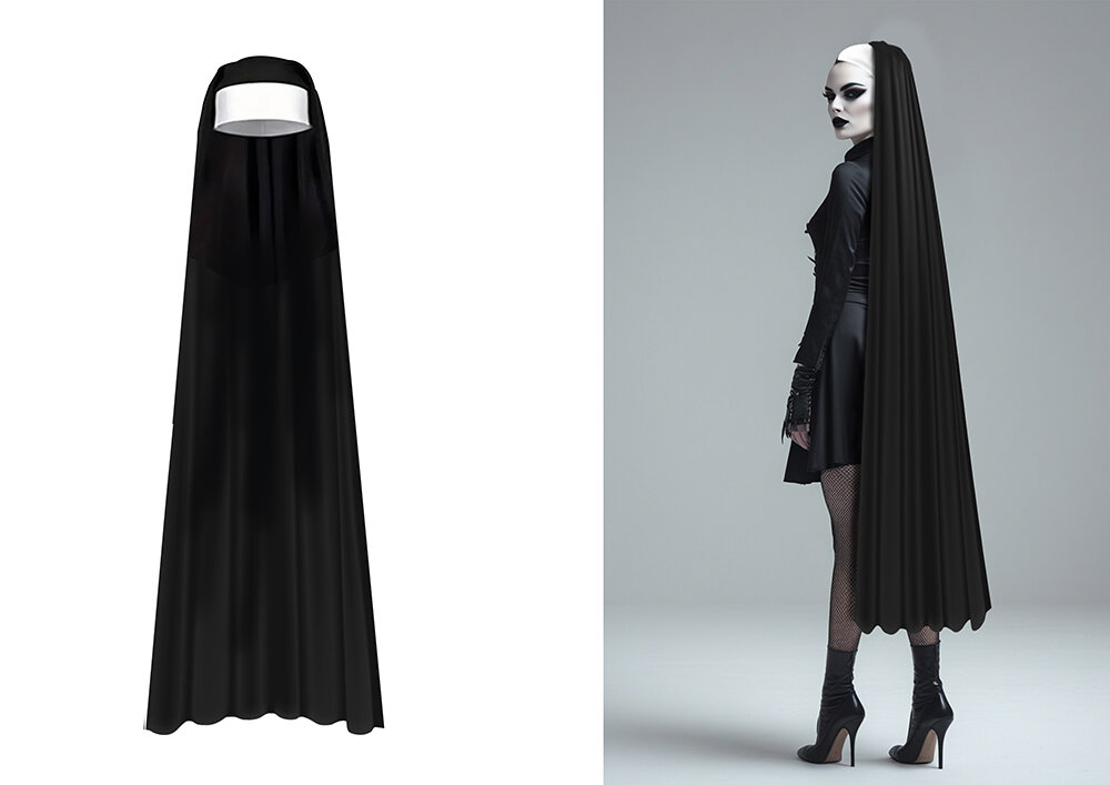 Dlouhý čepec pro jeptišku, 140 cm
