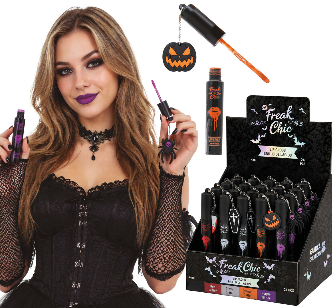 Lesk na rty s halloweenskými motivy, různé barvy