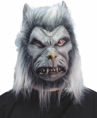 Maska vlkodlak na Halloween (šedá s vlasy)
