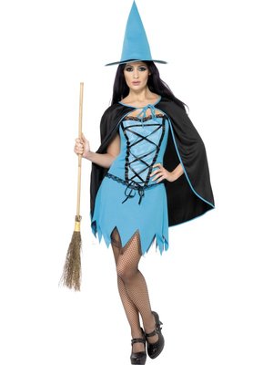 Dámský kostým čarodějnice krátký modro-černý