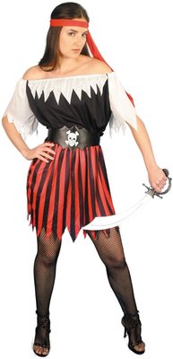 Dámský kostým pirátka (šaty s černo-červenými pruhy)