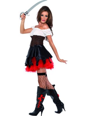 Dámský kostým pirátka (bílo-černo-červené šaty)