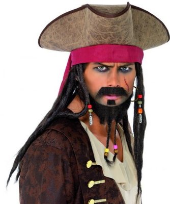 Klobouk pirátský s vlasy a šátkem (Jack Sparrow)