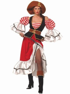 Dámský kostým korzárka (dlouhé, červeno-bíle šaty)