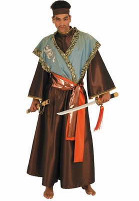 Pánský kostým samuraj (hnědo-modro-oranžový)