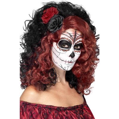 Day of the Dead Wig, Black, with Roses [Not Applicable]