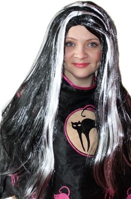 Dámská paruka čarodějnice černá s barevným melírem