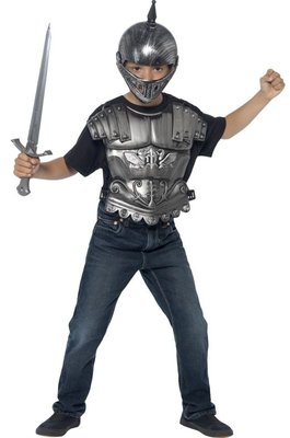 Dětská sada Rytíř, stříbrná (helma, meč, přední díl brnění)
