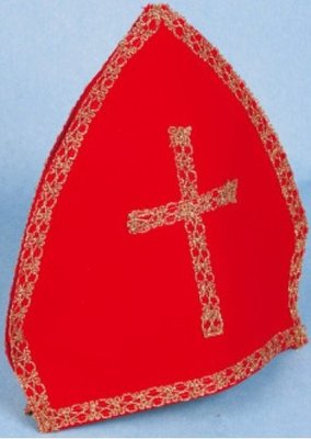 Mikulášská čepice deluxe , červená se zlatým křížem