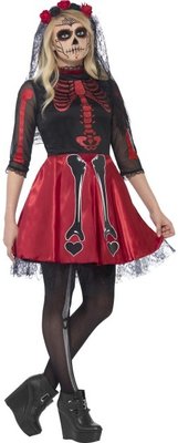 Halloweenská kostlivka teenagerka černočervená