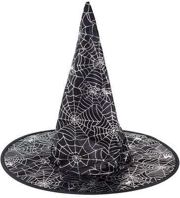 Čarodějnický klobouk černý se stříbrnými pavučinami