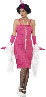 Dámský kostým charleston flapper růžový, dlouhé šaty