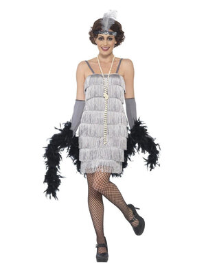 Dámský kostým charleston flapper stříbrný, krátké šaty