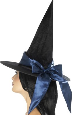 Dámský čarodějnický klobouk deluxe s modrou mašlí