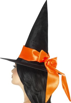 Dámský čarodějnický klobouk deluxe s oranžovou mašlí
