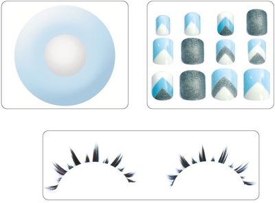 Sada kontaktních čoček na jeden rok, nehty a řasy světle modrá (II. Jakost)