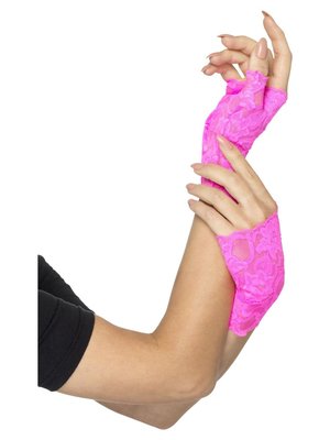 Krajkové rukavice bez prstů - růžové