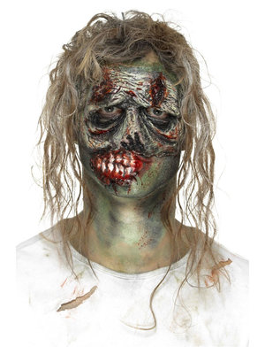 Maska zombie - latexová, zelená ( bez vlasů)