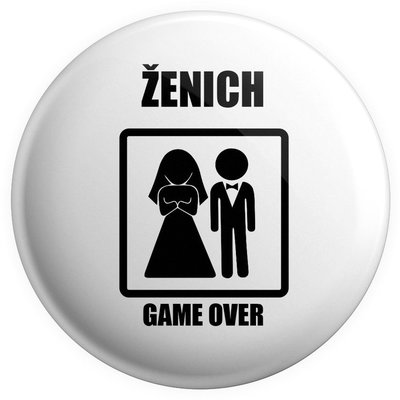 Placka GAME OVER - ženich, (Bílá)