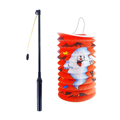 Lampion Halloween 15 cm se svítící hůlkou 39 cm oranžový