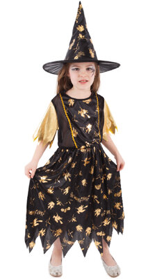 Dětský kostým čarodějnice černo-zlatá pro věk 3-5 let
