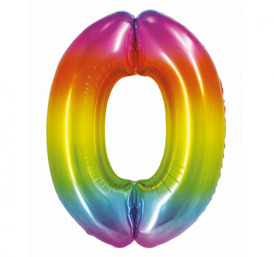 Fóliový balónek číslice 0 duhový, 76 cm