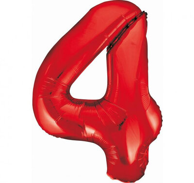 Fóliový balónek číslice čtyři červený, 85 cm