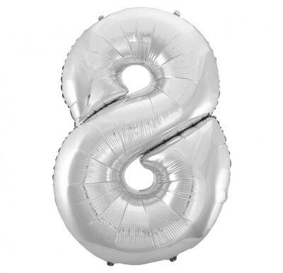 Fóliový balónek číslice osm stříbrný, 92 cm