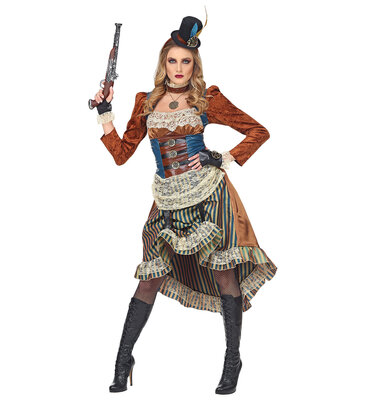 Dámský kostým Steampunk (šaty, náhrdelník, rukavice, mini klobouk)