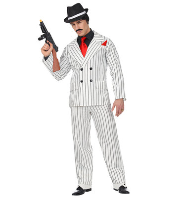 Pánský bílý pruhovaný kostým gangster z 20. let (sako, kalhoty)