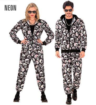 Unisex neonová disco šusťákovka z 80. a 90. let s lebkami