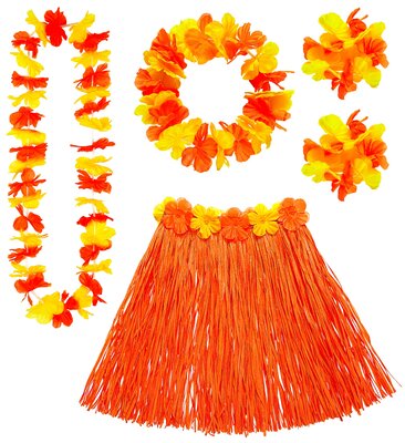 Oranžový havajský set (sukně, věnec, náhrdelník, náramky)