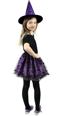 Dětský kostým čarodějnice netopýrka tutu sukně s kloboukem (3-7 let)