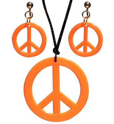 Neonově oranžový hippie set náušnic a náhrdelníku