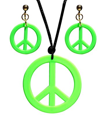 Neonově zelený hippie set náušnic a náhrdelníku