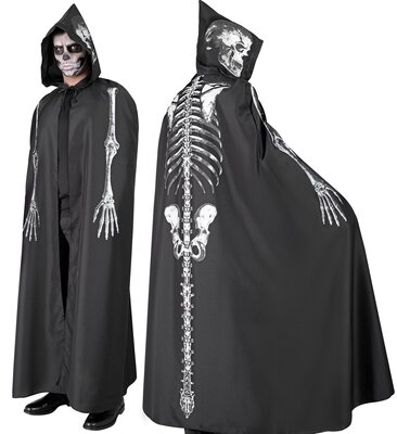 Černá kápě s motivem kostry, 150 cm