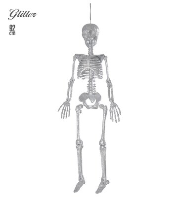 Stříbrný kostlivec s glittry, 92 cm