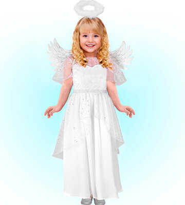 Dětský kostým anděla (šaty, křídla, svatozář)
