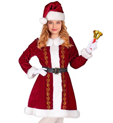 Dívčí sada paní Santa Clausové (šaty, pásek, čepice)