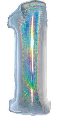 Foliový balónek číslice jedna stříbrný holografický, 76 cm