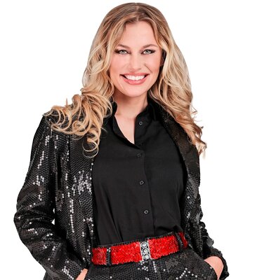 Dámský červený opasek s flitry