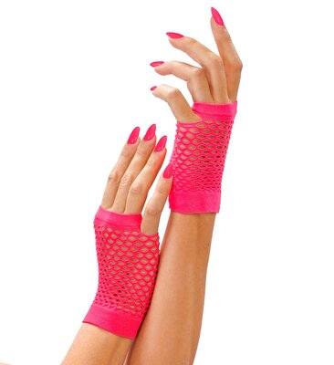 Neónové růžové fishnet rukavice bez prstů