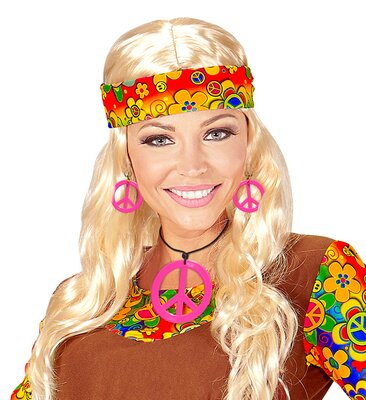 Růžový hippie sada náhrdelník a náušnice